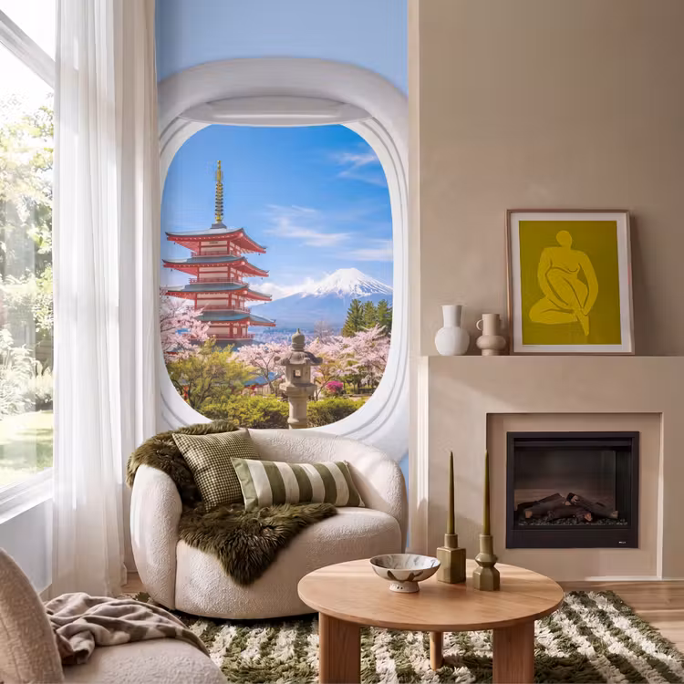 Behang - Pagode - Berg - Bloesems — 1