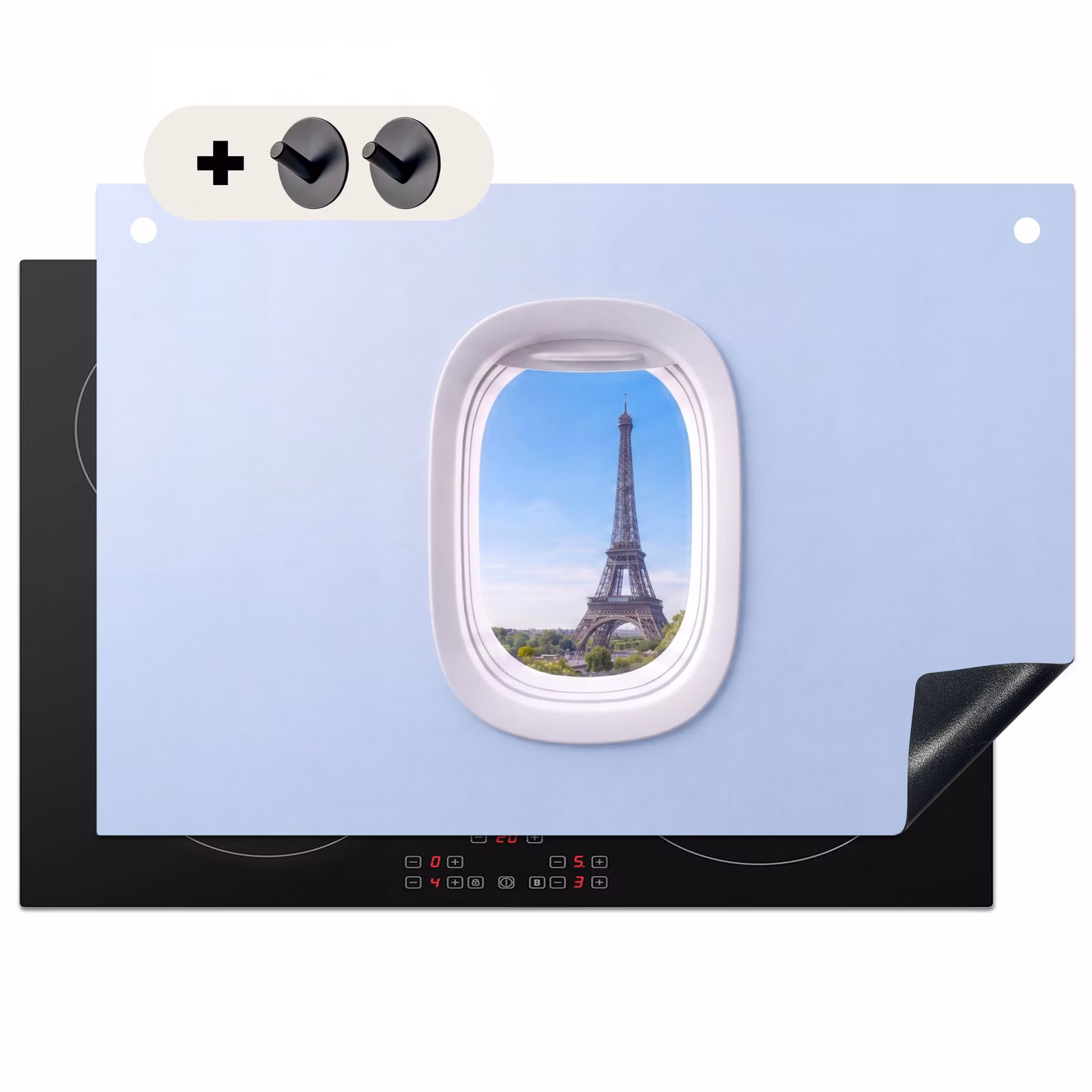 Inductiebeschermer & spatscherm (2in1) - Eiffeltoren - Vliegtuigraam - Reizen — 1