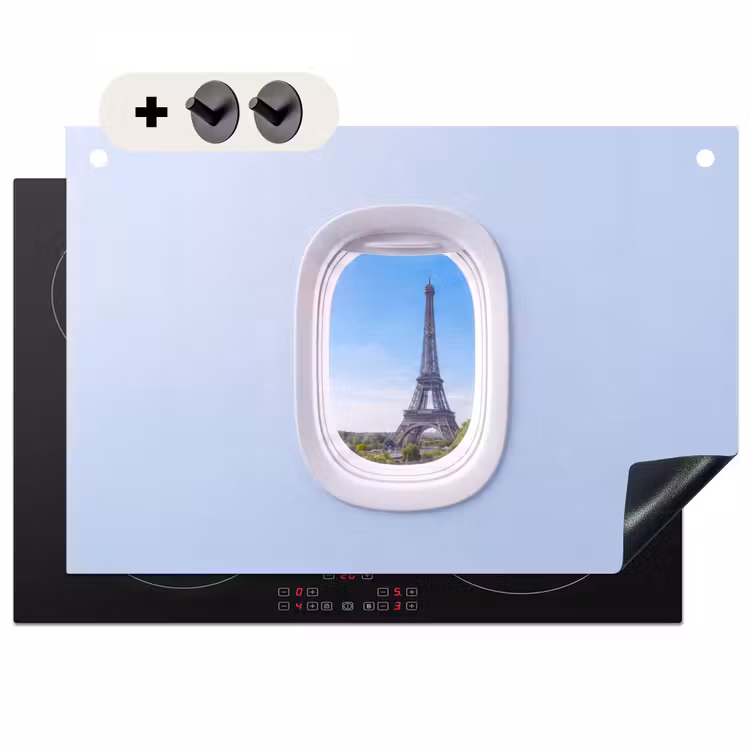 Inductiebeschermer & spatscherm (2in1) - Eiffeltoren - Vliegtuigraam - Reizen — 1