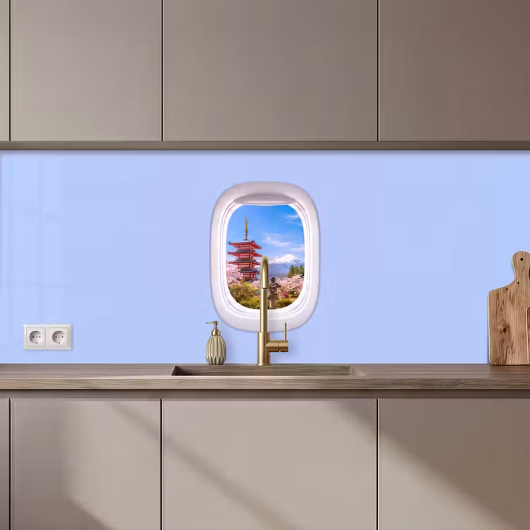 Keuken achterwand - Pagode - Berg - Bloesems — 1