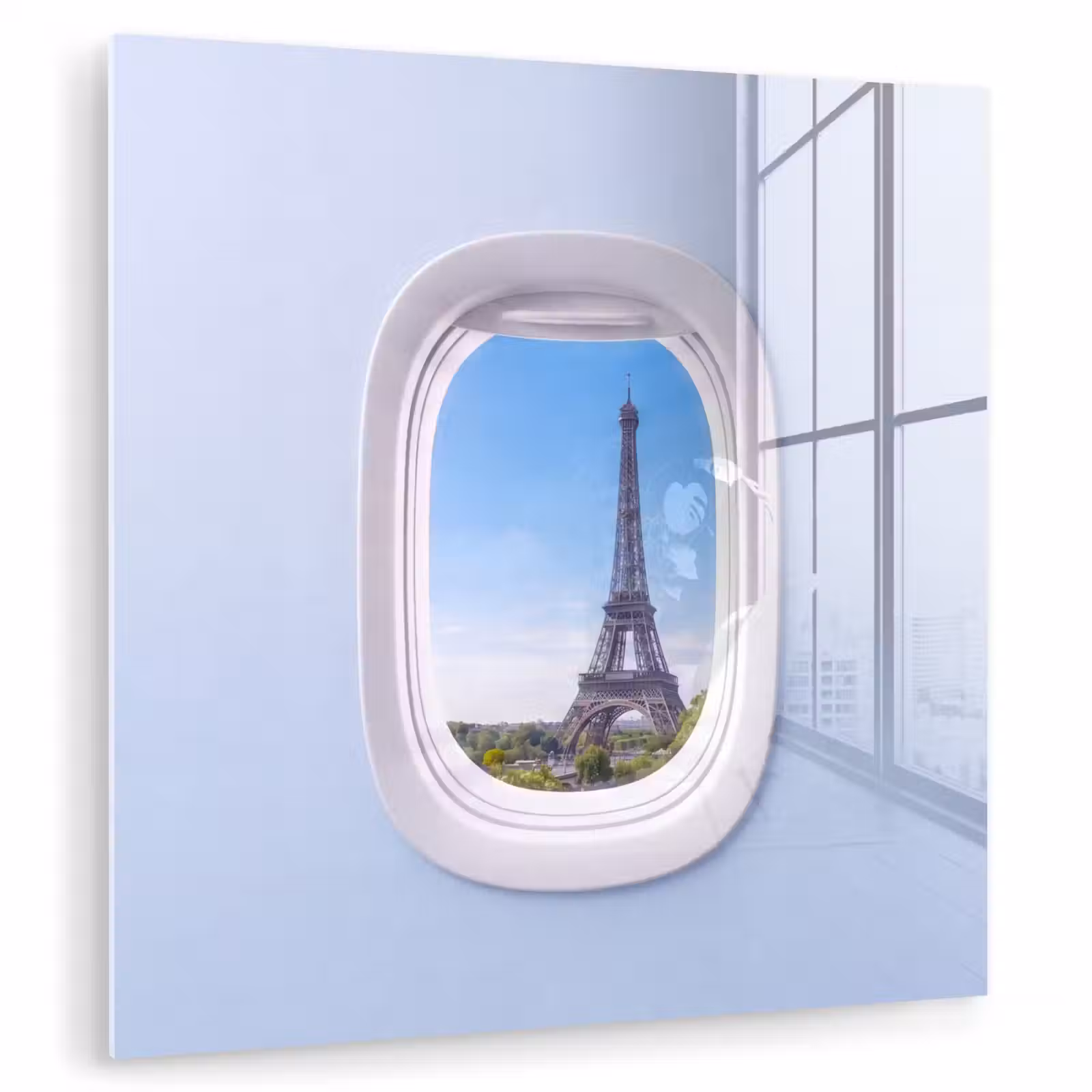 Glas schilderij - Eiffeltoren - Vliegtuigraam - Reizen — 1