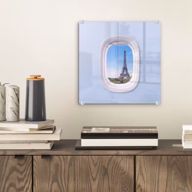 Glas schilderij - Eiffeltoren - Vliegtuigraam - Reizen — 2