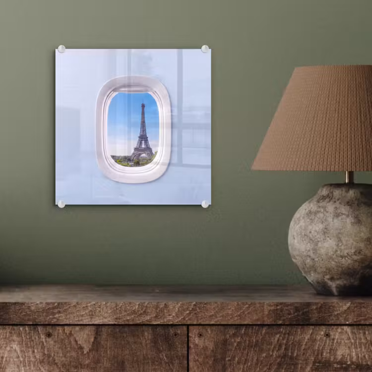 Glas schilderij - Eiffeltoren - Vliegtuigraam - Reizen — 4