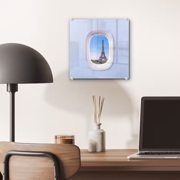 Glas schilderij - Eiffeltoren - Vliegtuigraam - Reizen — 7