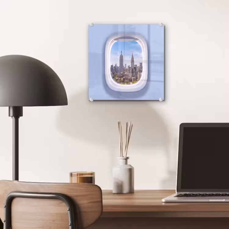 Glas schilderij - Stad - Vliegtuig - Uitzicht — 7