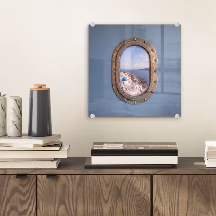 Glas schilderij - Patrijspoort - Zee - Dorp — 2