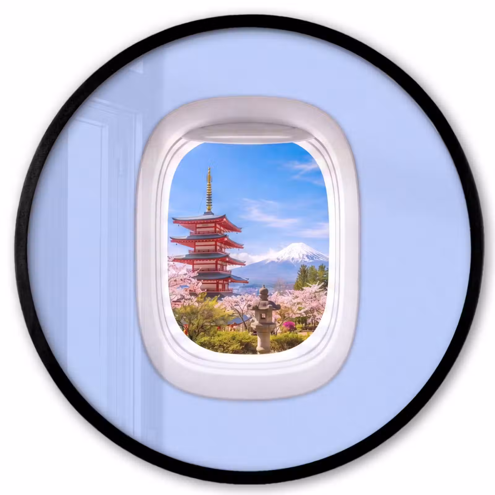 Ronde fotolijst - Pagode - Berg - Bloesems — 1