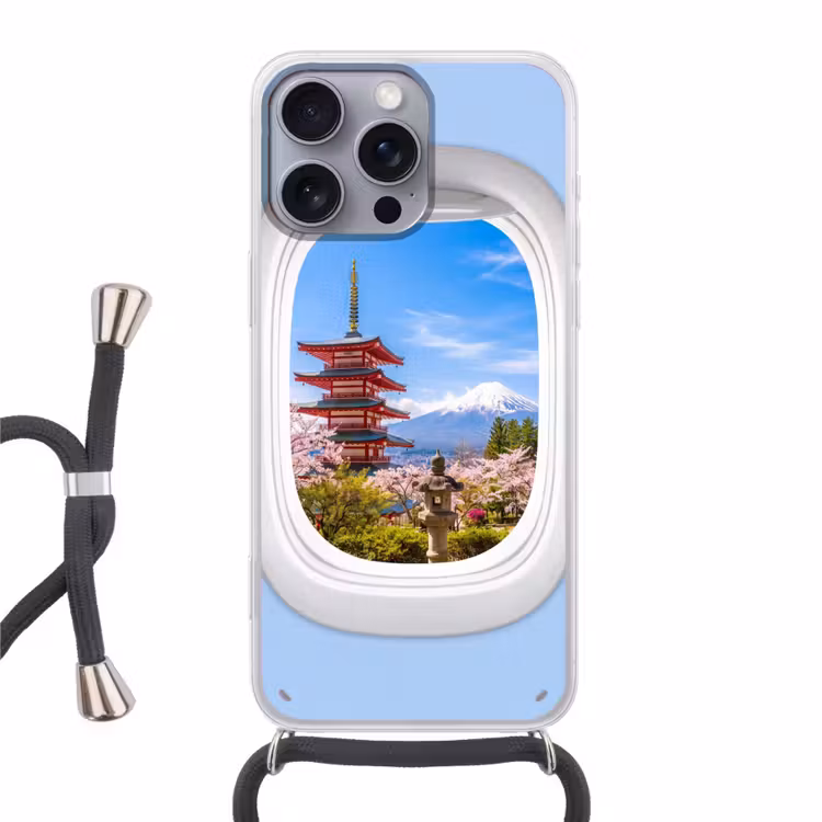 Telefoonhoesje met koord - Pagode - Berg - Bloesems — 1