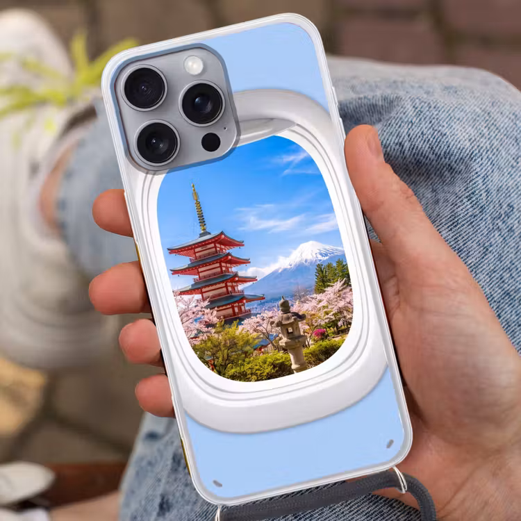 Telefoonhoesje met koord - Pagode - Berg - Bloesems — 2