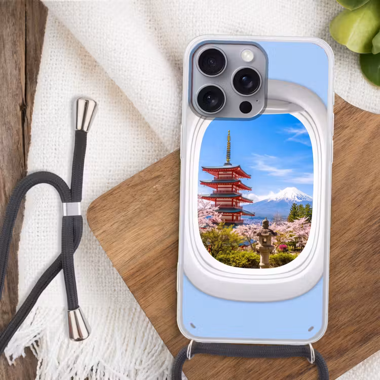 Telefoonhoesje met koord - Pagode - Berg - Bloesems — 3