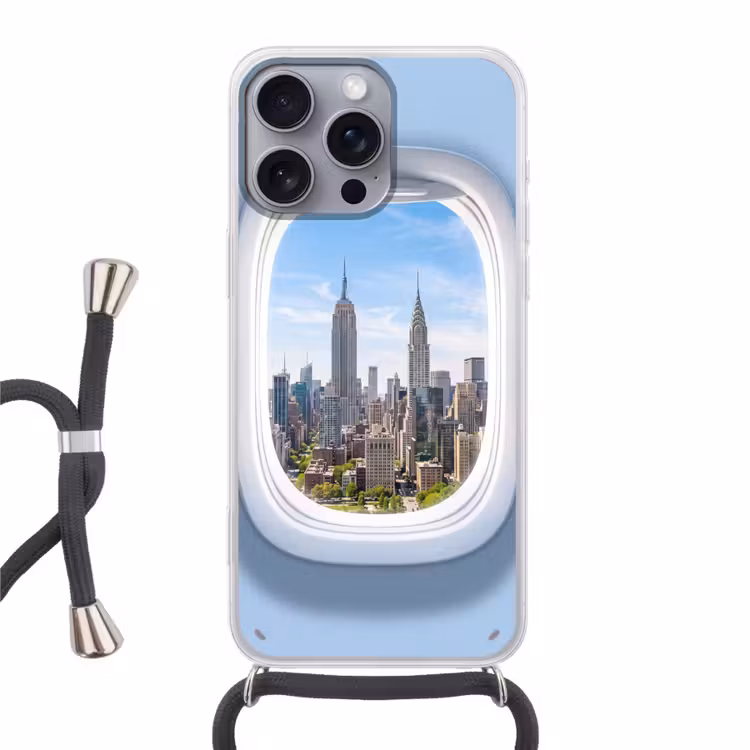 Telefoonhoesje met koord - Stad - Vliegtuig - Uitzicht — 1