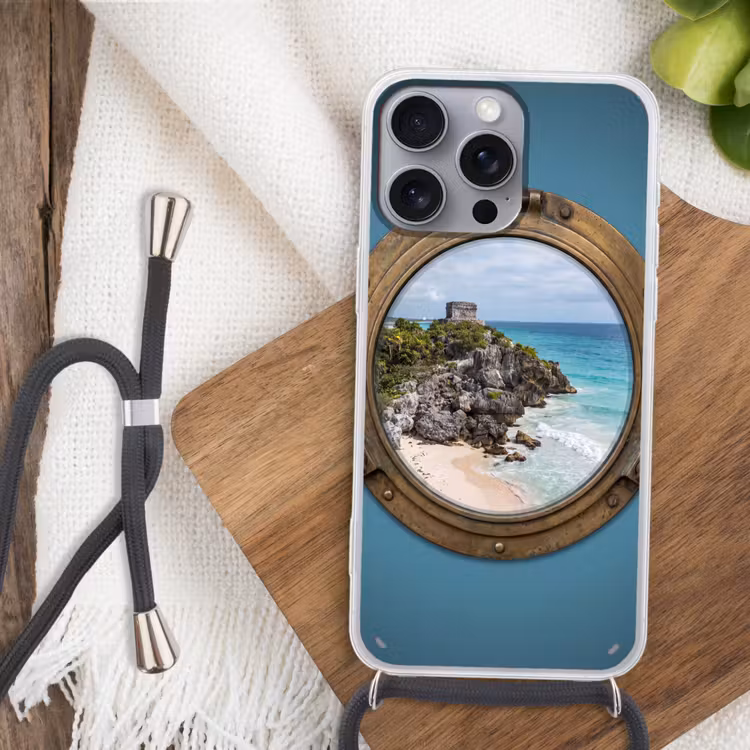 Telefoonhoesje met koord - Gebouw - Strand - Zee — 3