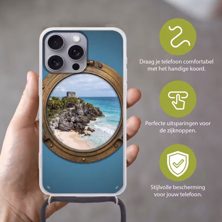 Telefoonhoesje met koord - Gebouw - Strand - Zee — 4