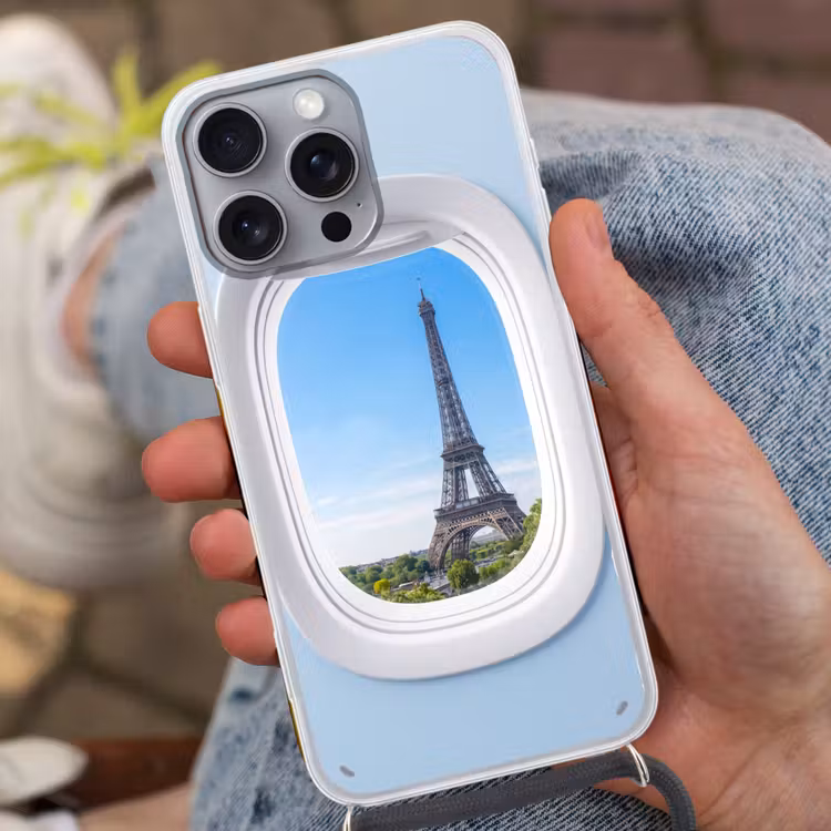 Telefoonhoesje met koord - Eiffeltoren - Vliegtuigraam - Reizen — 2
