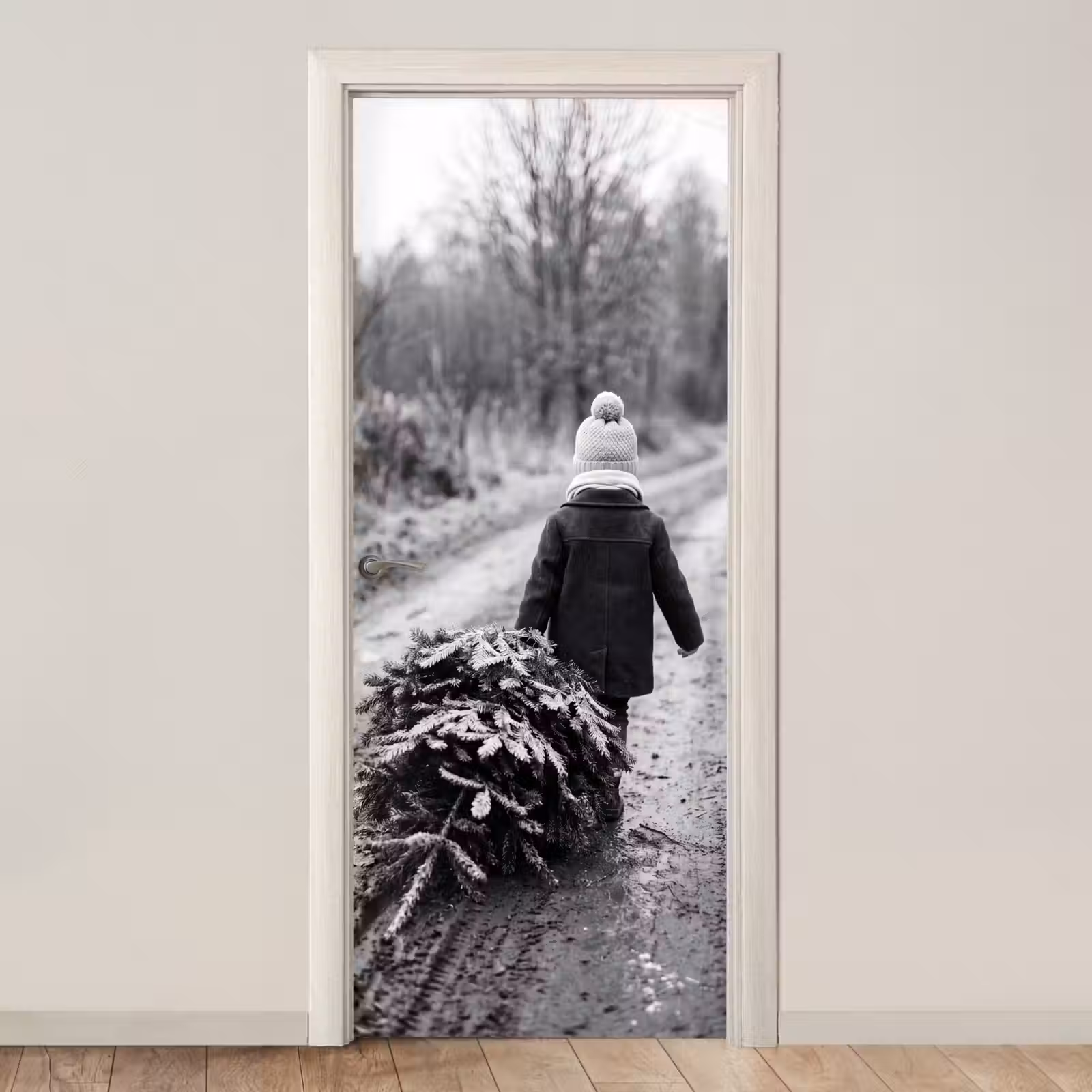 Deursticker - Kind - Boom - Winter — 1