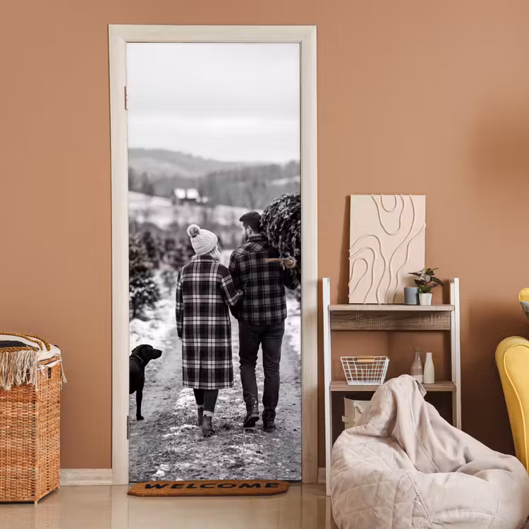 Deursticker - Mensen - Kerstboom - Winter — 2