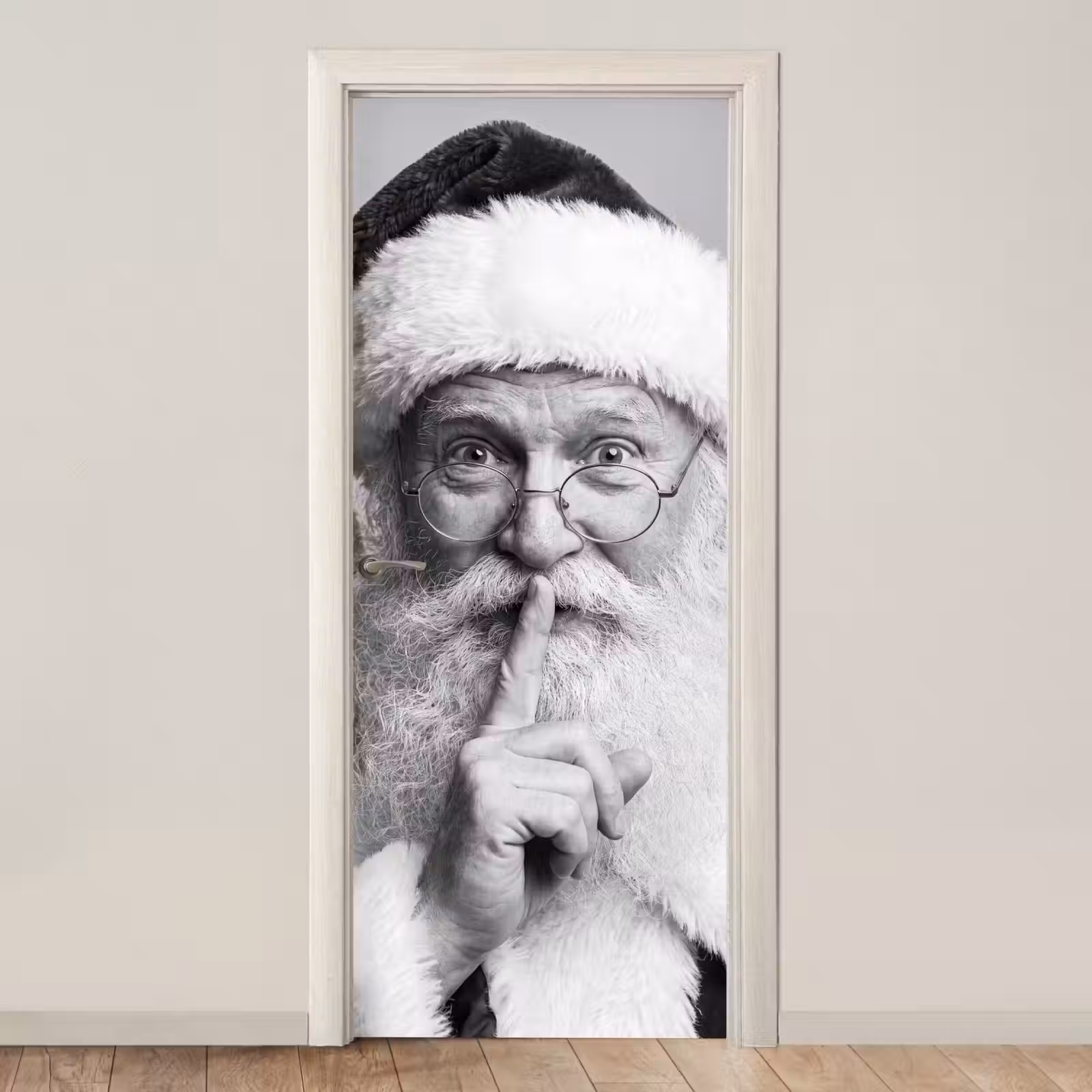 Deursticker - Kerstman - Zwart-wit - Kerst — 1