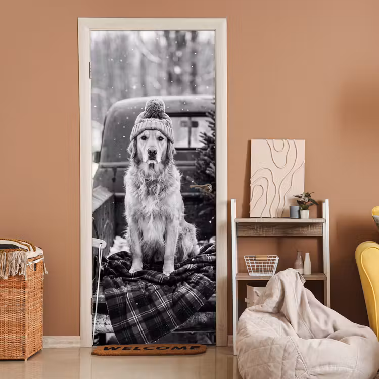Deursticker - Hond - Muts - Winter — 2
