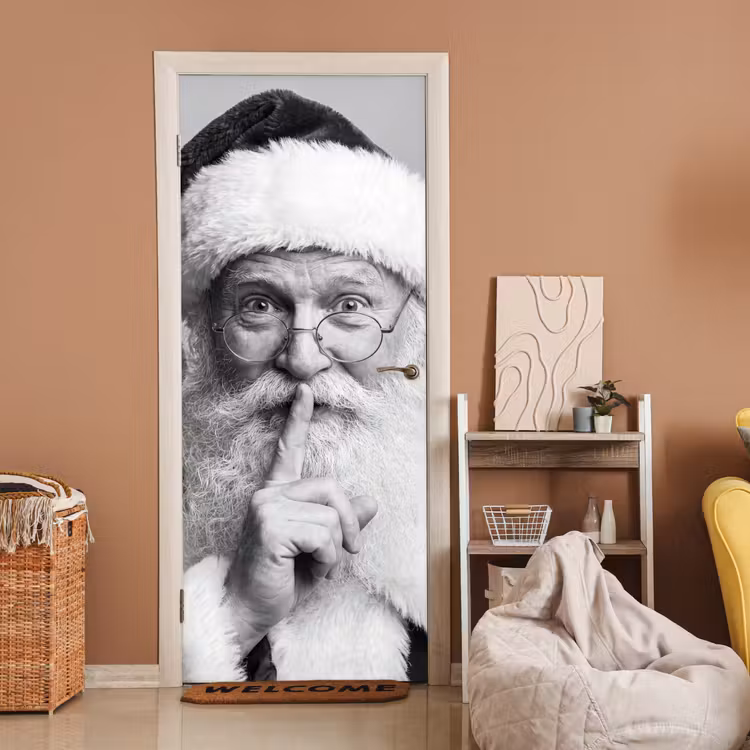Deursticker - Kerstman - Zwart-wit - Kerst — 2