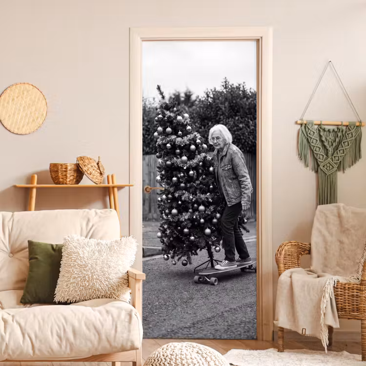 Deursticker - Vrouw - Skateboard - Kerst — 4