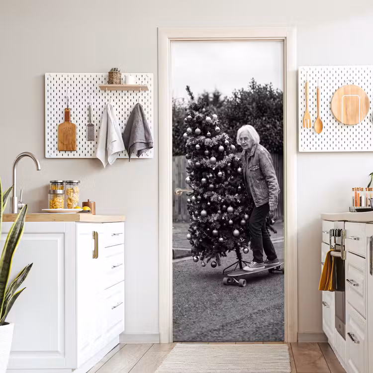 Deursticker - Vrouw - Skateboard - Kerst — 7