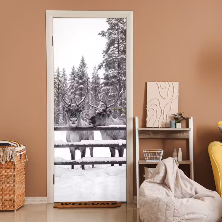 Deursticker - Rendier - Sneeuw - Winter — 2