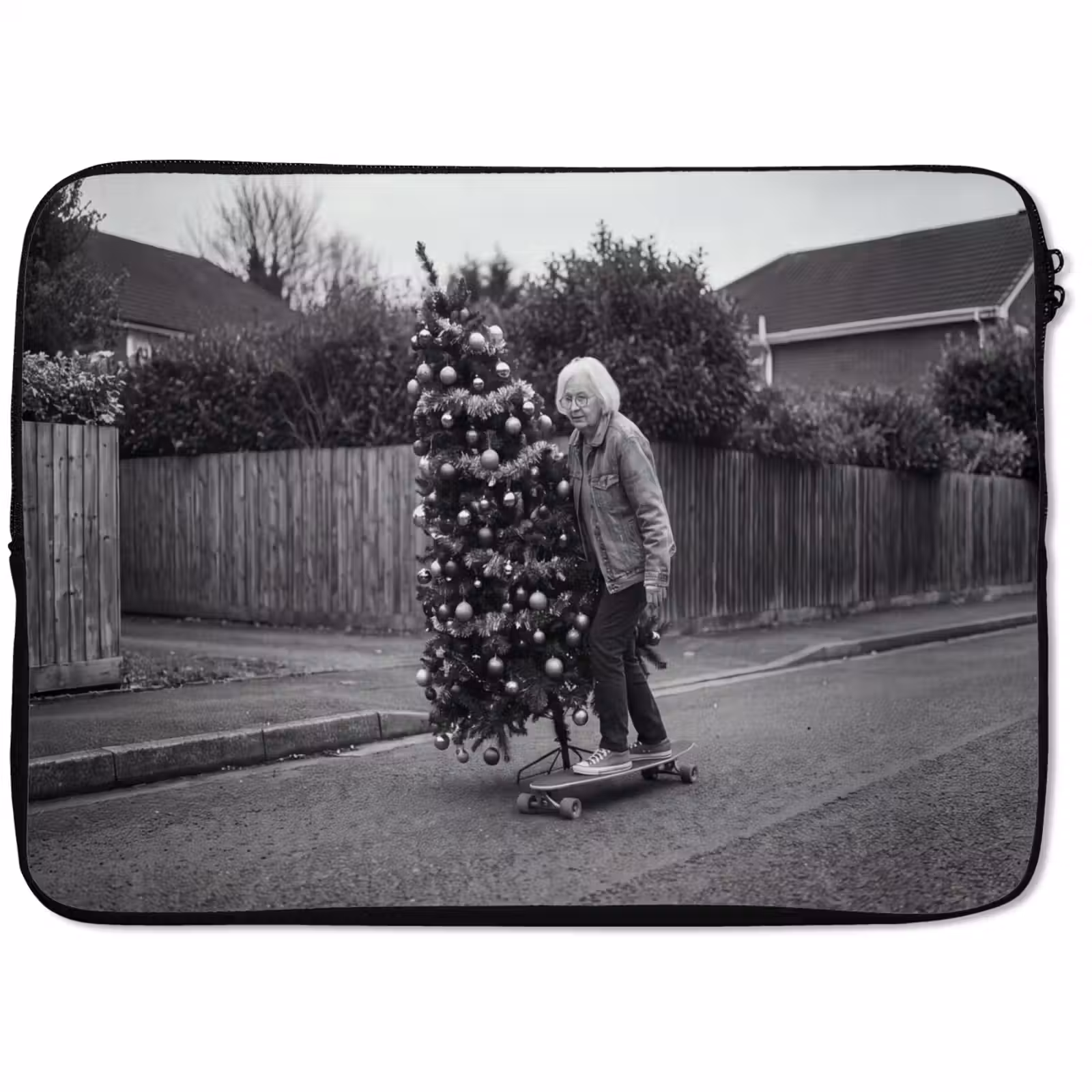 Laptophoes Vrouw - Skateboard - Kerst — 1