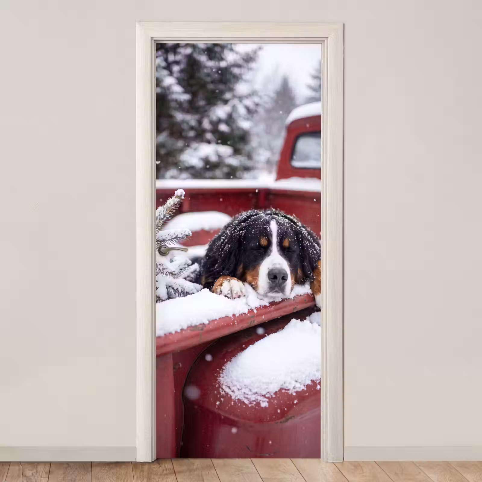 Deursticker - Hond - Rode vrachtwagen — 1