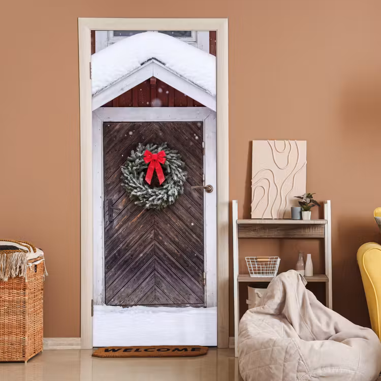Deursticker - Deur - Kerstkrans - Winter — 2
