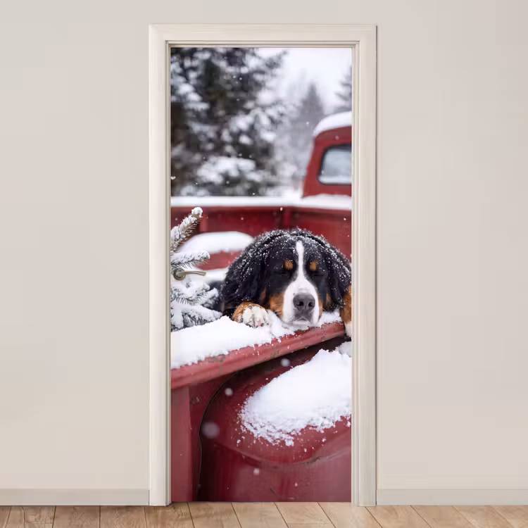 Deursticker - Hond - Rode vrachtwagen — 1