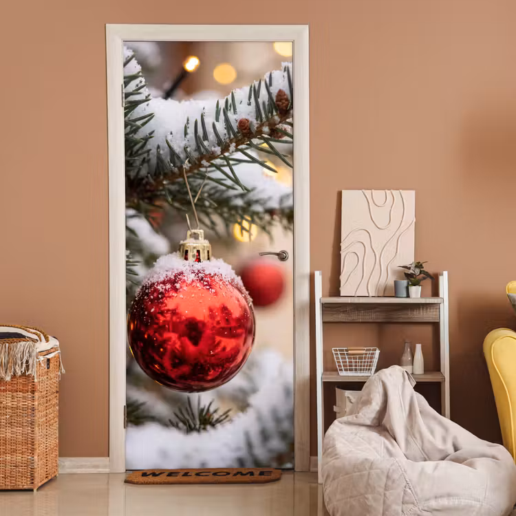 Deursticker - Kerstbal - Sneeuw - Winter — 2