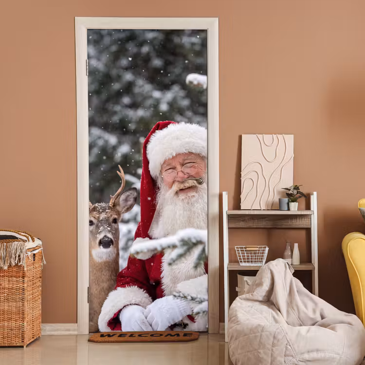 Deursticker - Kerstman - Hert - Sneeuw — 2