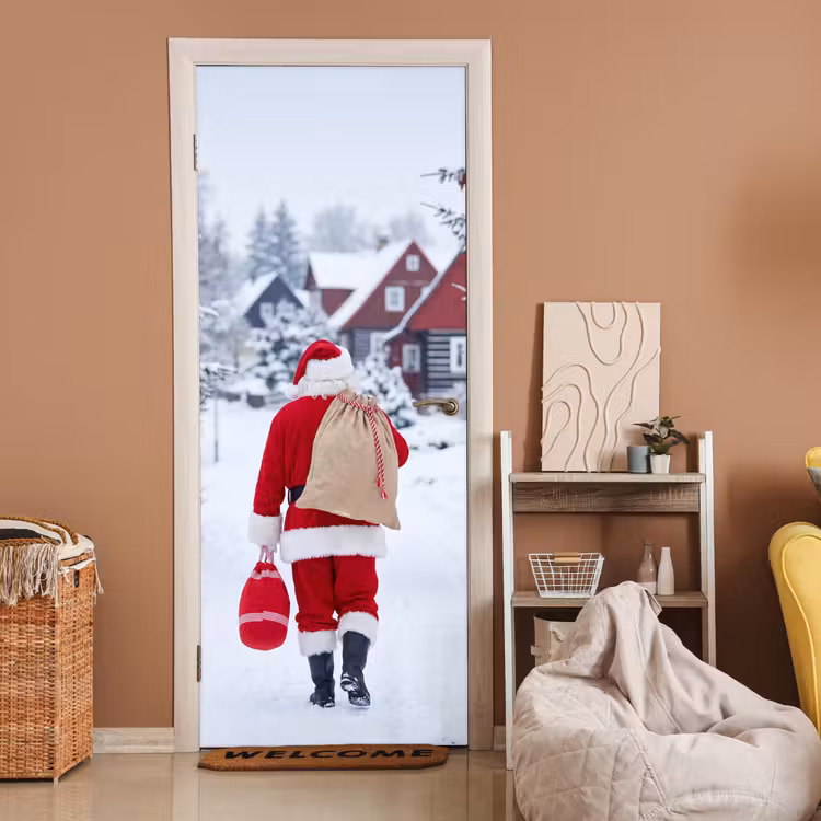 Deursticker - Kerstman - Sneeuw - Winter — 2