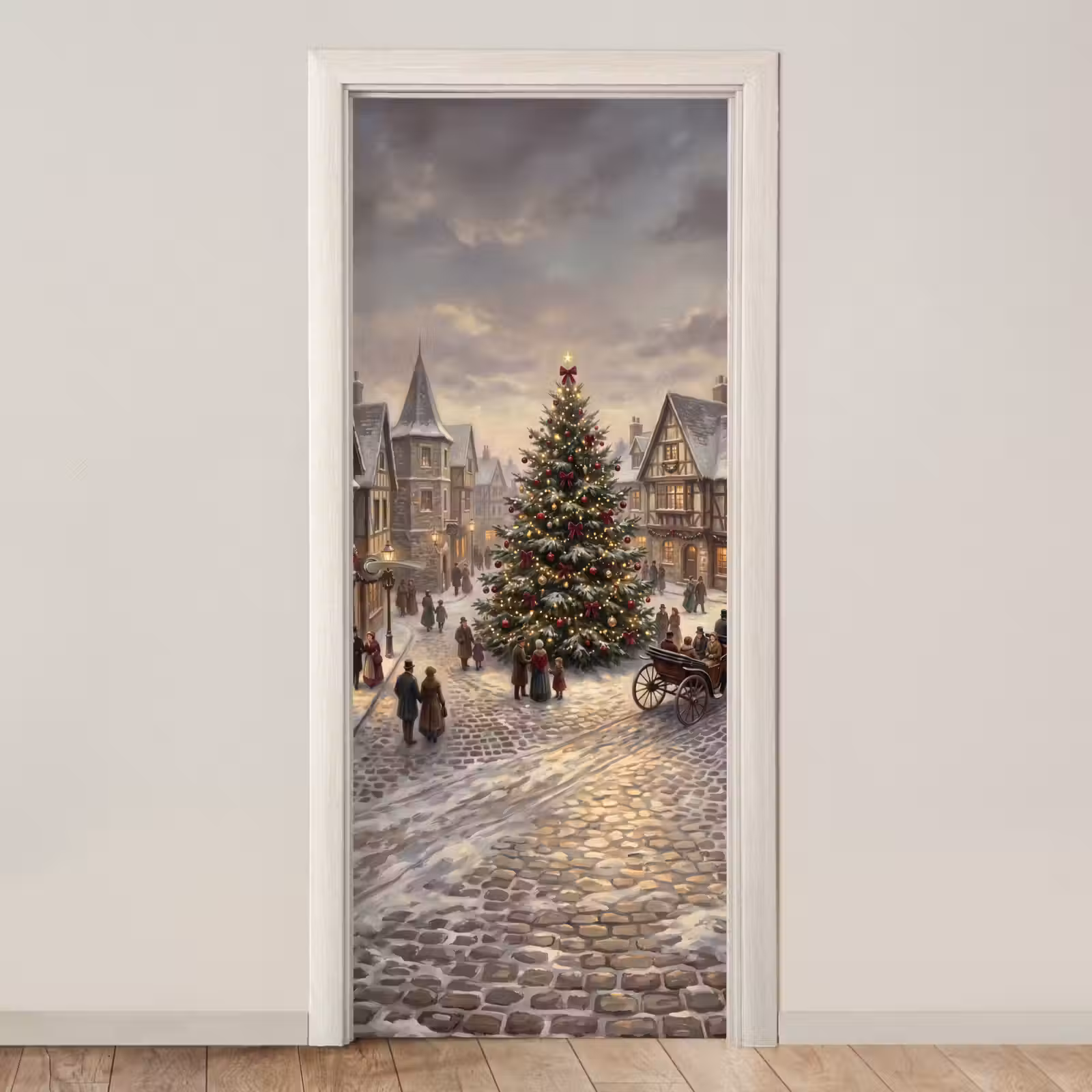 Deursticker - Kerstboom - Sneeuw - Stad — 1