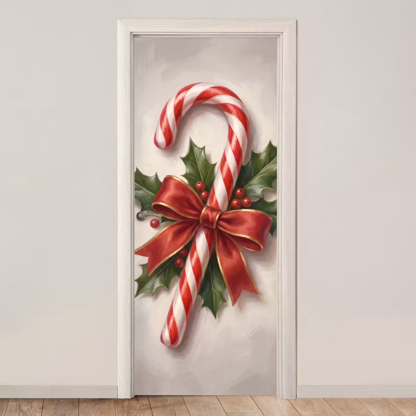 Deursticker - Zuurstok - Kerst - Rood — 1