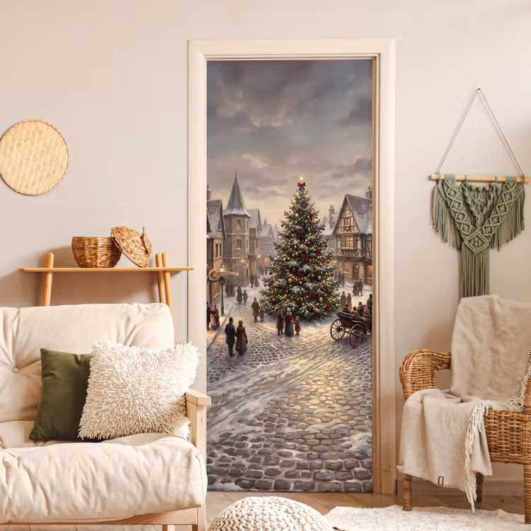 Deursticker - Kerstboom - Sneeuw - Stad — 4