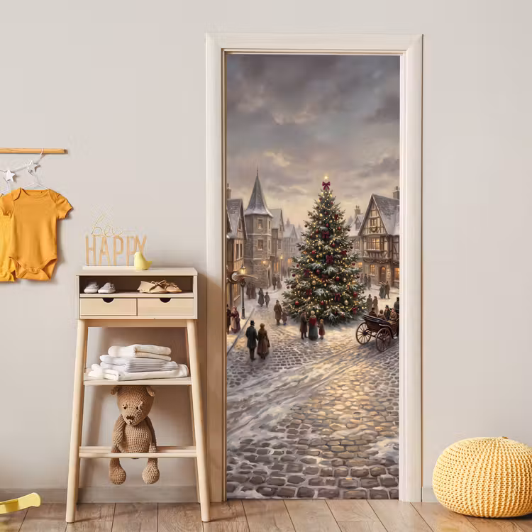 Deursticker - Kerstboom - Sneeuw - Stad — 6