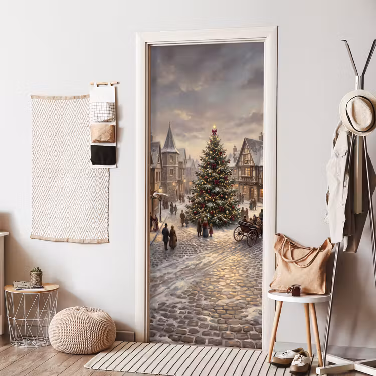 Deursticker - Kerstboom - Sneeuw - Stad — 8