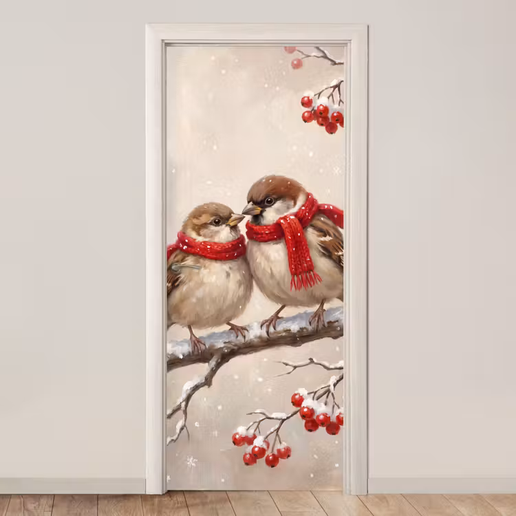Deursticker - Vogels - Winter - Rood — 1