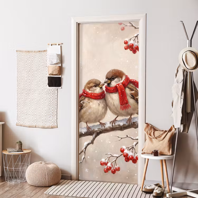 Deursticker - Vogels - Winter - Rood — 8