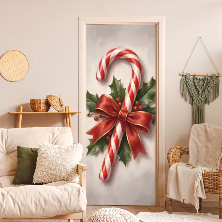 Deursticker - Zuurstok - Kerst - Rood — 4