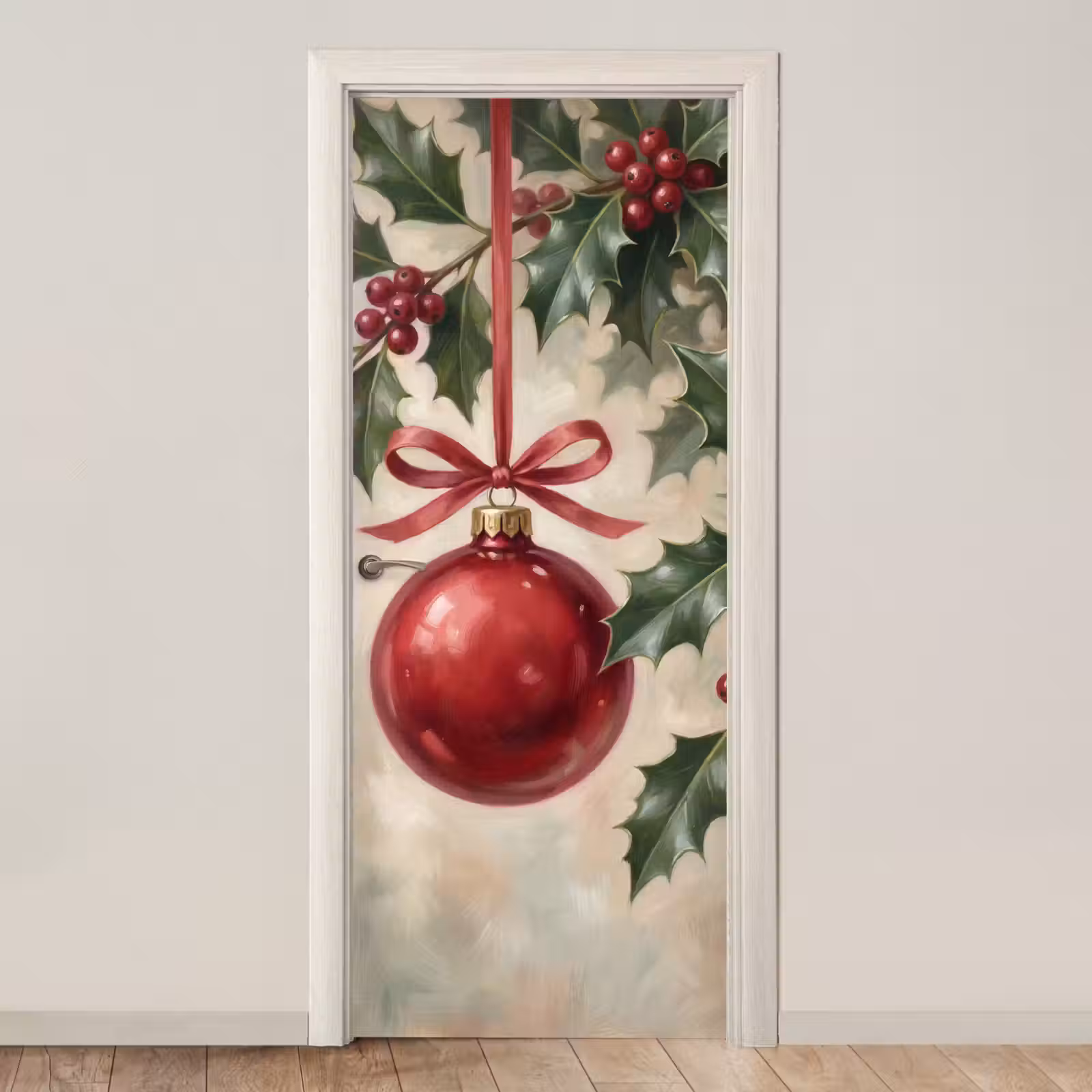 Deursticker - Kerstbal - Hulst - Rood — 1