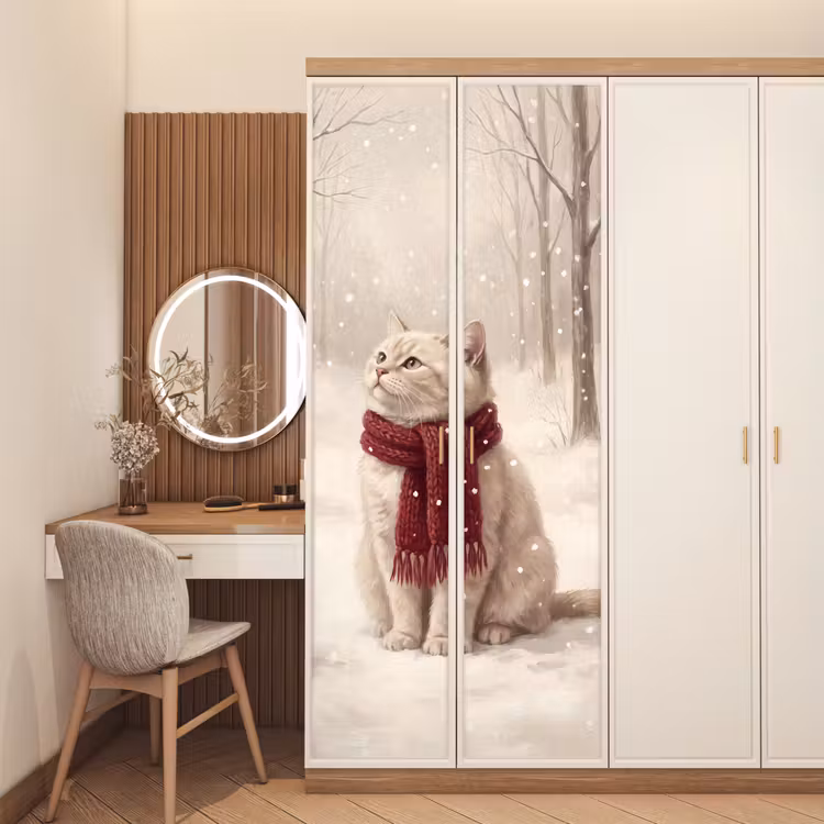 Deursticker - Kat - Vogel - Winter — 5