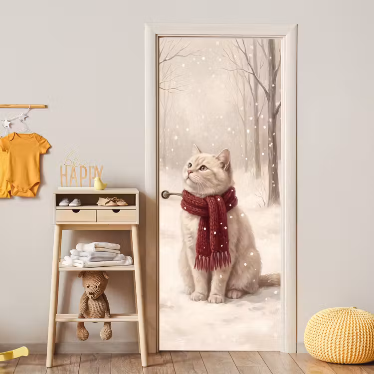 Deursticker - Kat - Vogel - Winter — 6