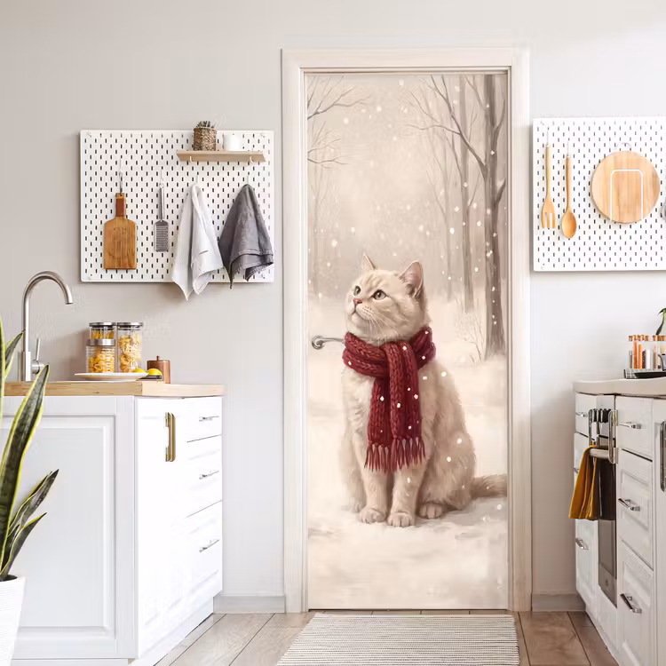 Deursticker - Kat - Vogel - Winter — 7