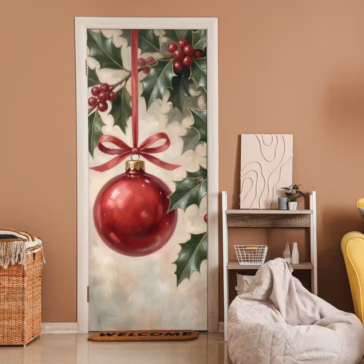 Deursticker - Kerstbal - Hulst - Rood — 2
