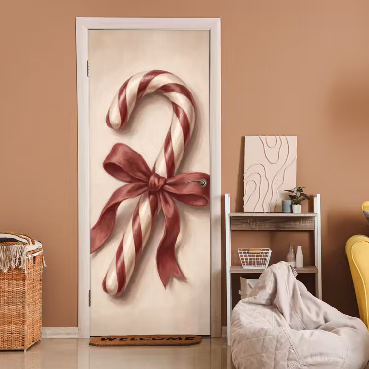 Deursticker - Pepermuntstok - Kerst - Rood — 2