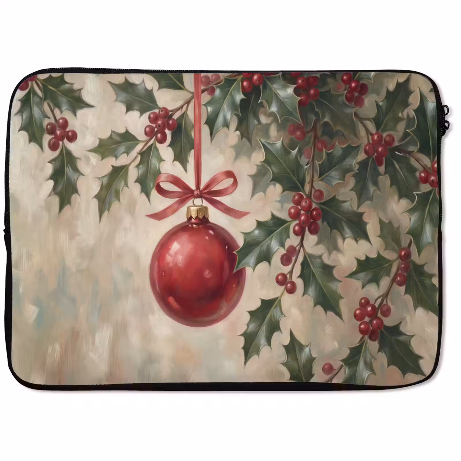 Laptophoes Kerstbal - Hulst - Rood — 1
