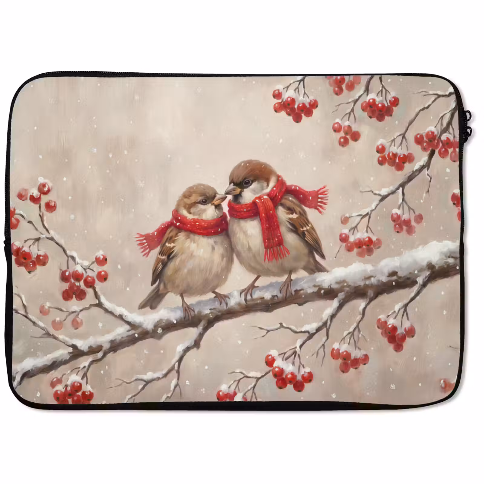 Laptophoes Vogels - Winter - Rood — 1