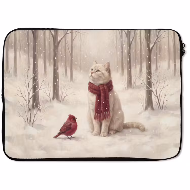 Laptophoes Kat - Vogel - Winter — 1